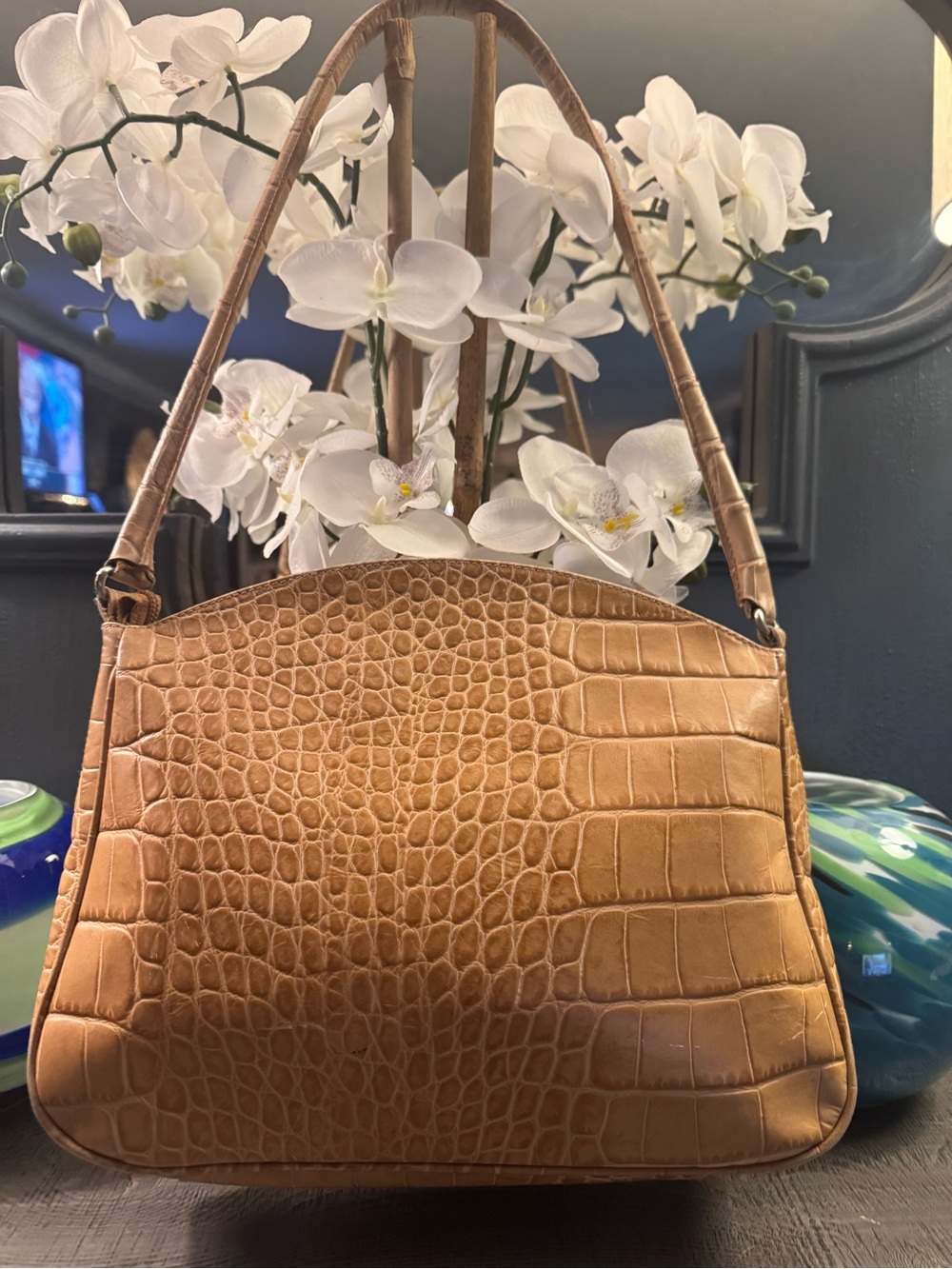 EXCELLENT Condition FURLA Croc-Embossed Leather Shoulder Bag - DESIRABLE COLOR - Picture 3 of 10